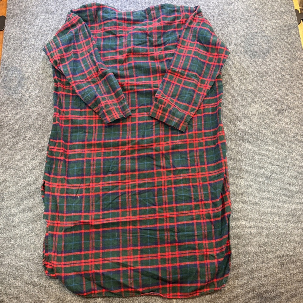 Vintage LL Bean Men XL Flannel Nightshirt Red Green Plaid Cotton Sleepwear USA - Picture 9 of 12